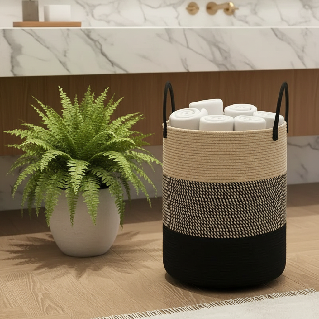 Robuster Wäschekorb aus geflochtenem Seil