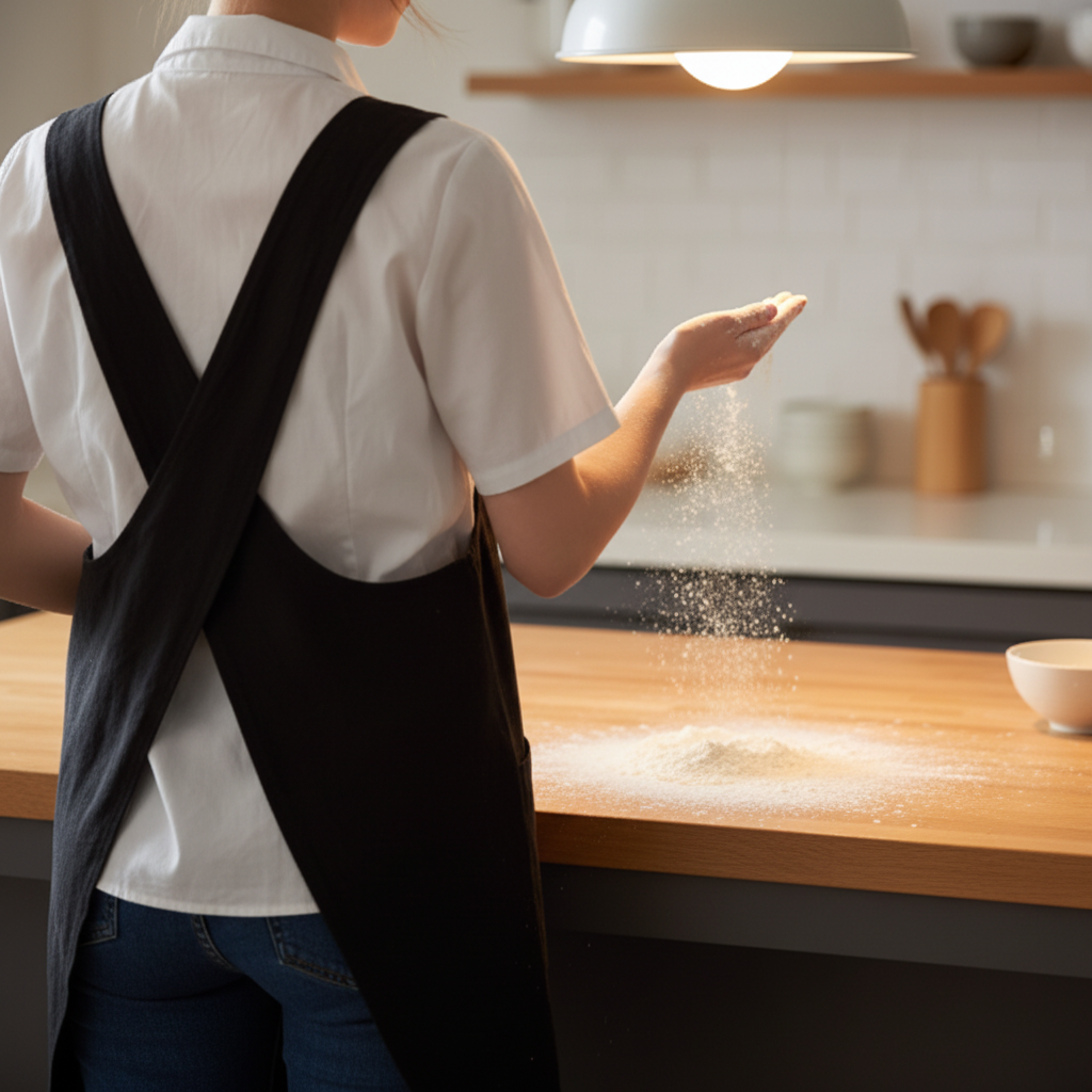 Schürzenkleid mit Kreuzrücken – Baumwoll-Polyester-Mischung mit Taschen