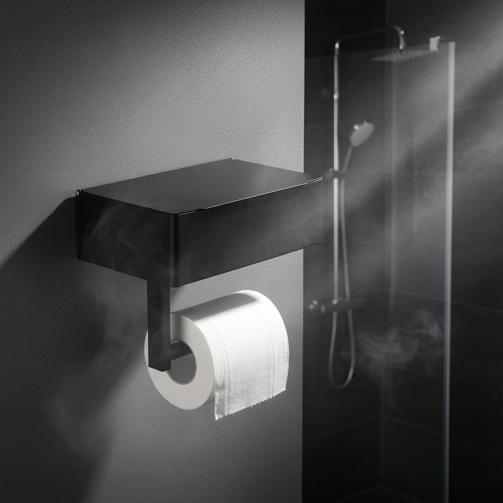 Schwarz 2-in-1 Toilettenpapierhalter mit Ablage und Aufbewahrungsbox