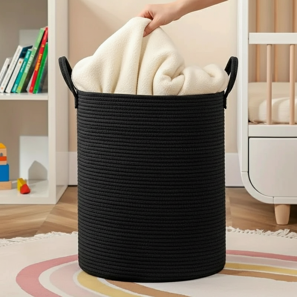 Robuster Wäschekorb aus geflochtenem Seil