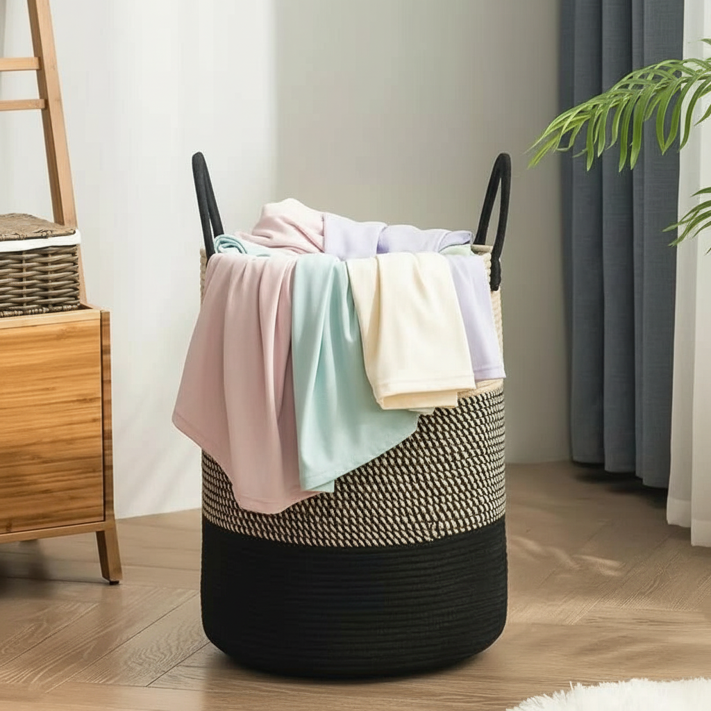 Robuster Wäschekorb aus geflochtenem Seil