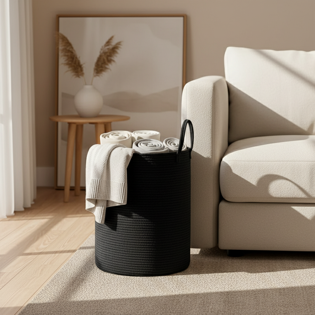 Robuster Wäschekorb aus geflochtenem Seil