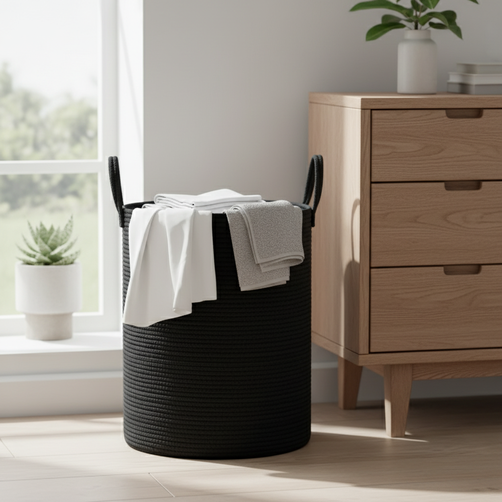 Robuster Wäschekorb aus geflochtenem Seil