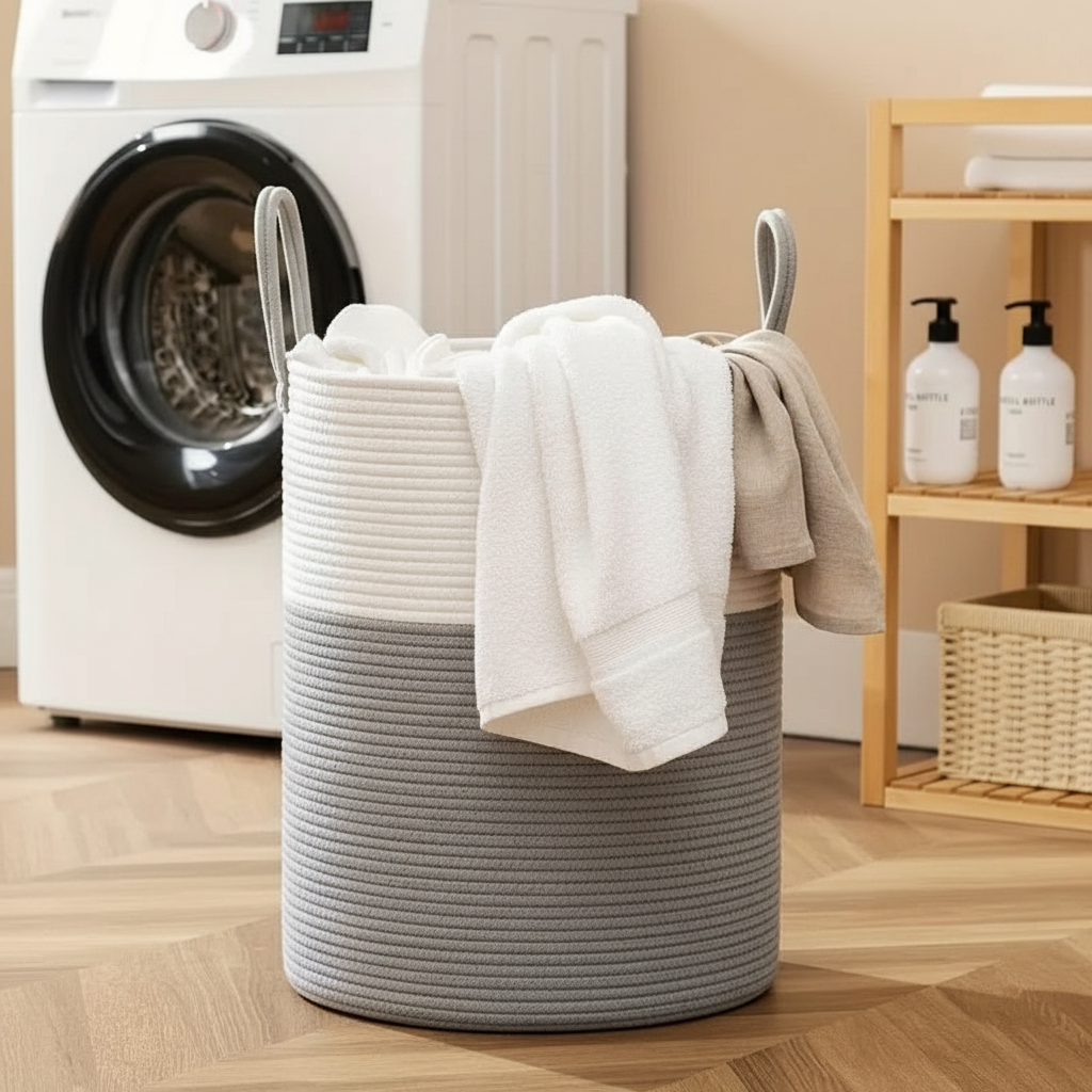 Robuster Wäschekorb aus geflochtenem Seil