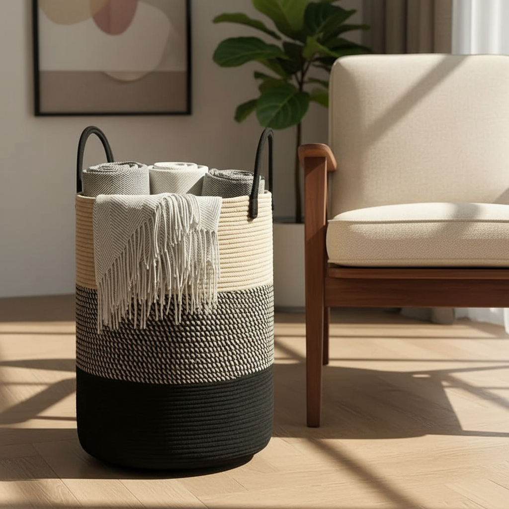 Robuster Wäschekorb aus geflochtenem Seil