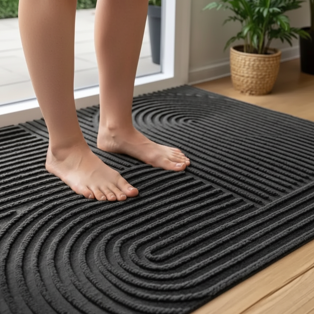 Dekorativer Eingangsteppich mit gebogener Fadenstruktur