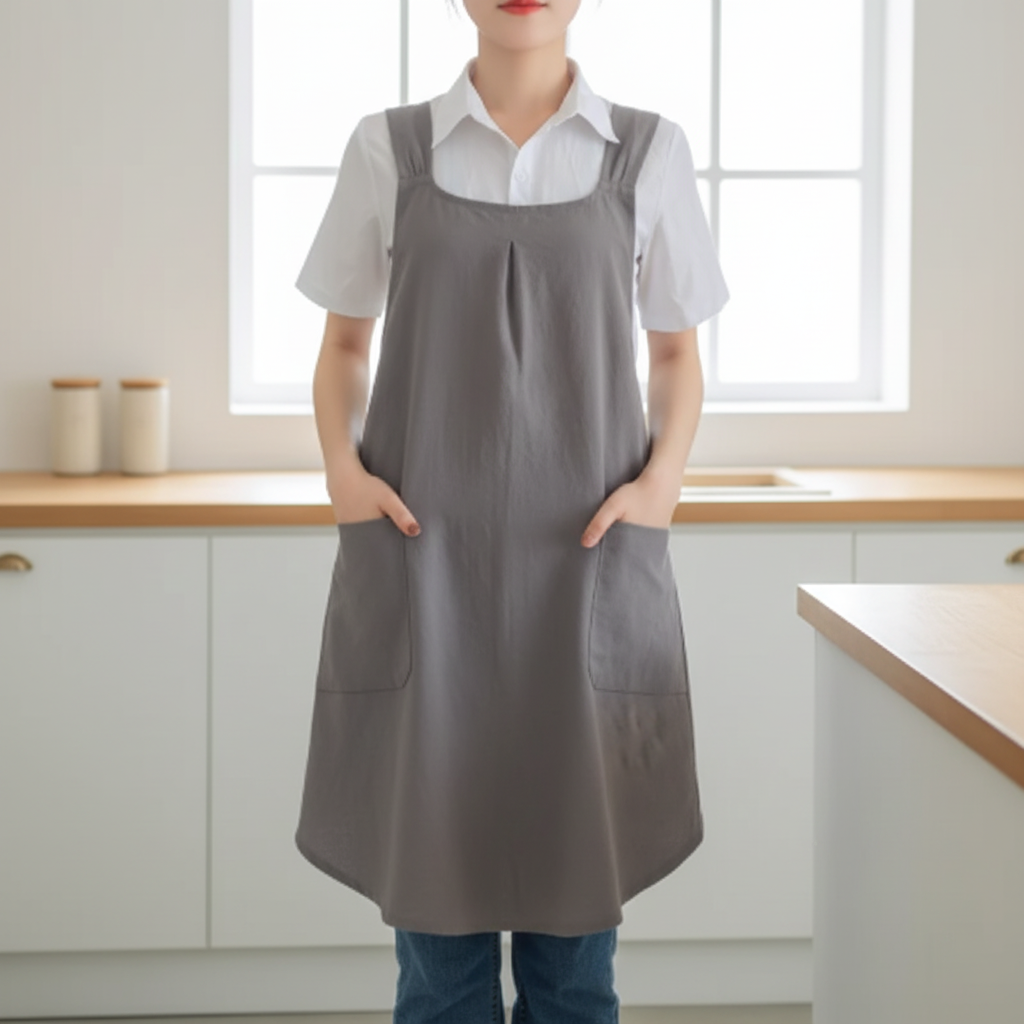 Schürzenkleid mit Kreuzrücken – Baumwoll-Polyester-Mischung mit Taschen
