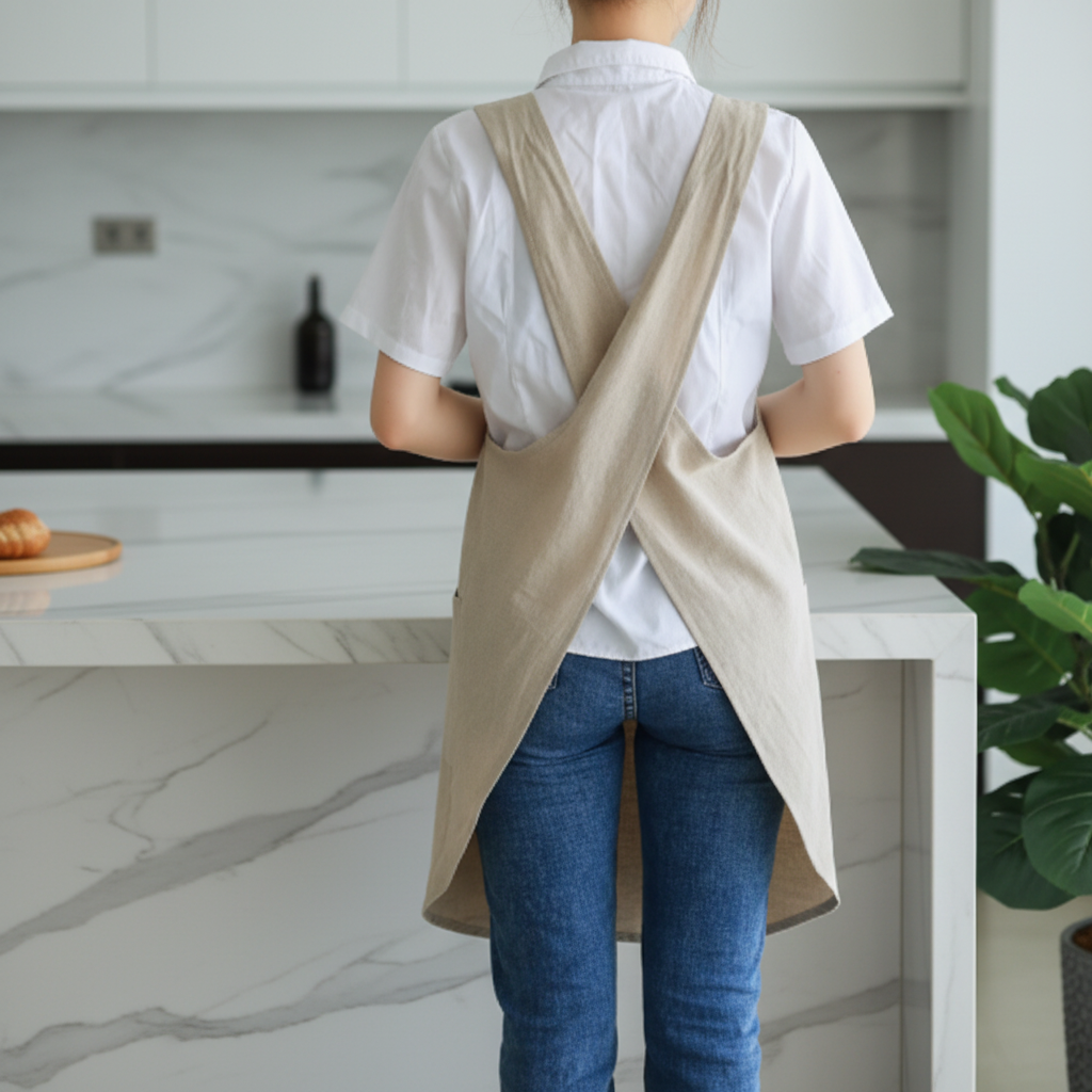 Schürzenkleid mit Kreuzrücken – Baumwoll-Polyester-Mischung mit Taschen