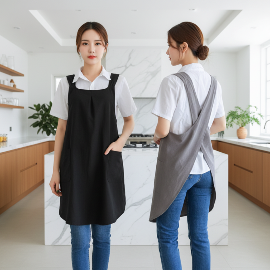 Schürzenkleid mit Kreuzrücken – Baumwoll-Polyester-Mischung mit Taschen