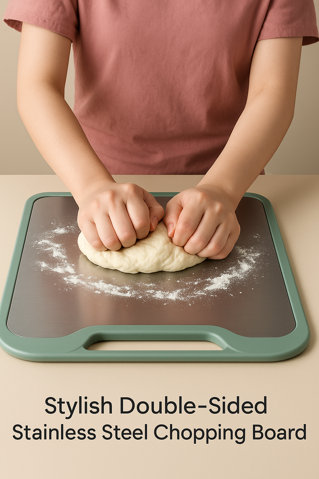 Beidseitiges Schneidebrett aus Edelstahl mit rutschfesten Silikonrändern