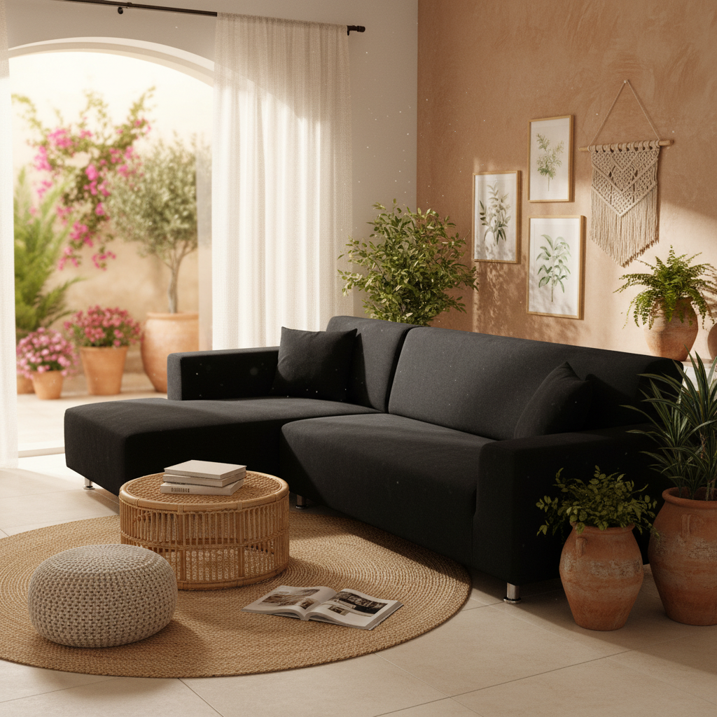 Sofaüberwurf aus samtigem Stretchstoff