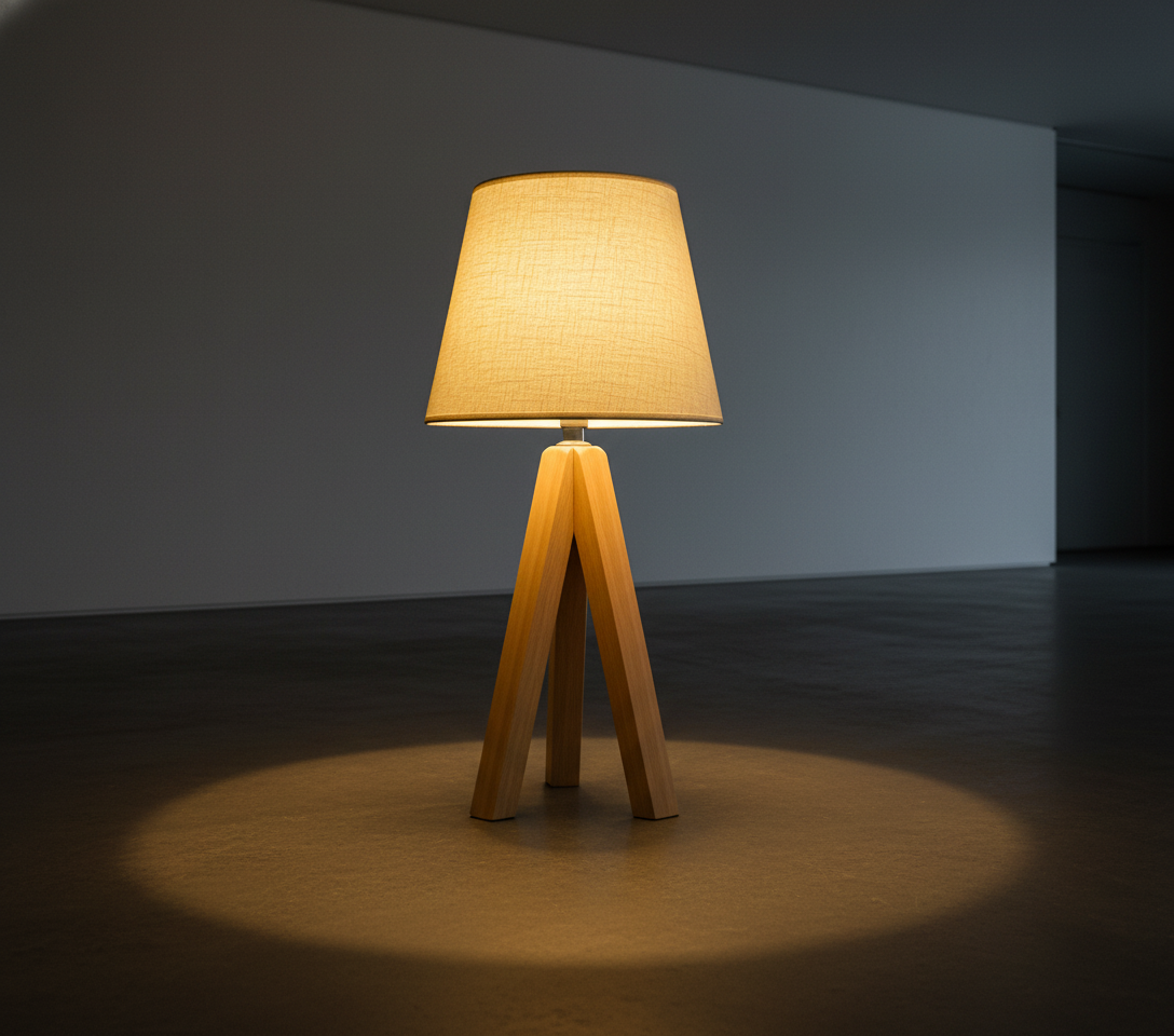 Minimalistische Holz-Tischlampe mit Stativfuß und USB-Anschluss
