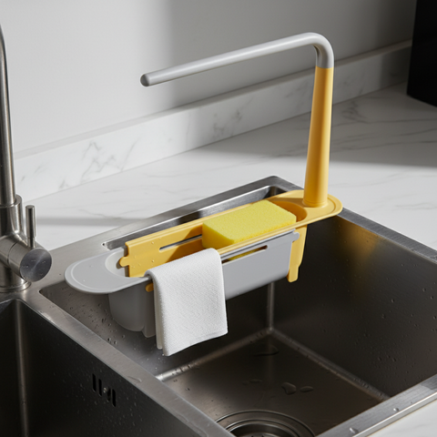 2-in-1 Ausziehbares Spülbecken-Ablauf-Rack