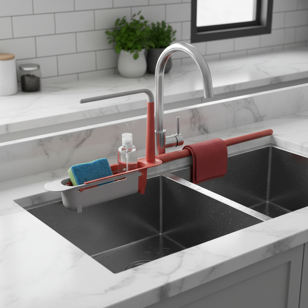 2-in-1 Ausziehbares Spülbecken-Ablauf-Rack