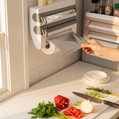 Kunststoff Kühlschrank-Clingfilm Lager- und Schneid-Organizer