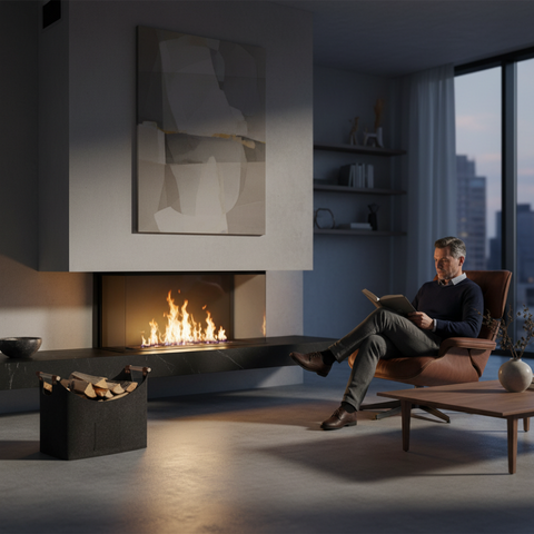 Faltbarer Filz-Kaminholzkorb "FELDURA“ 55 L mit Holzgriffen & Lederdetails