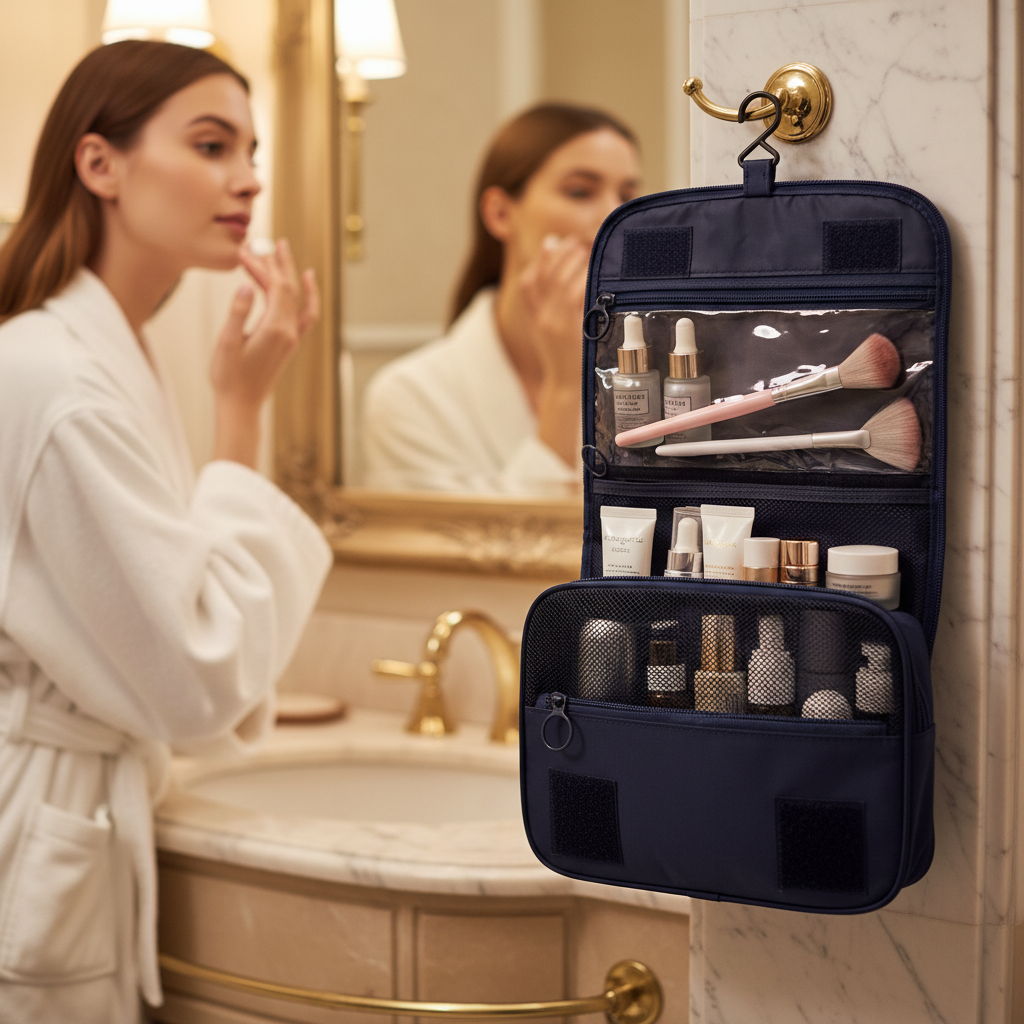 Hänge-Kulturbeutel mit 6 Fächern & Feuchtigkeitsfach