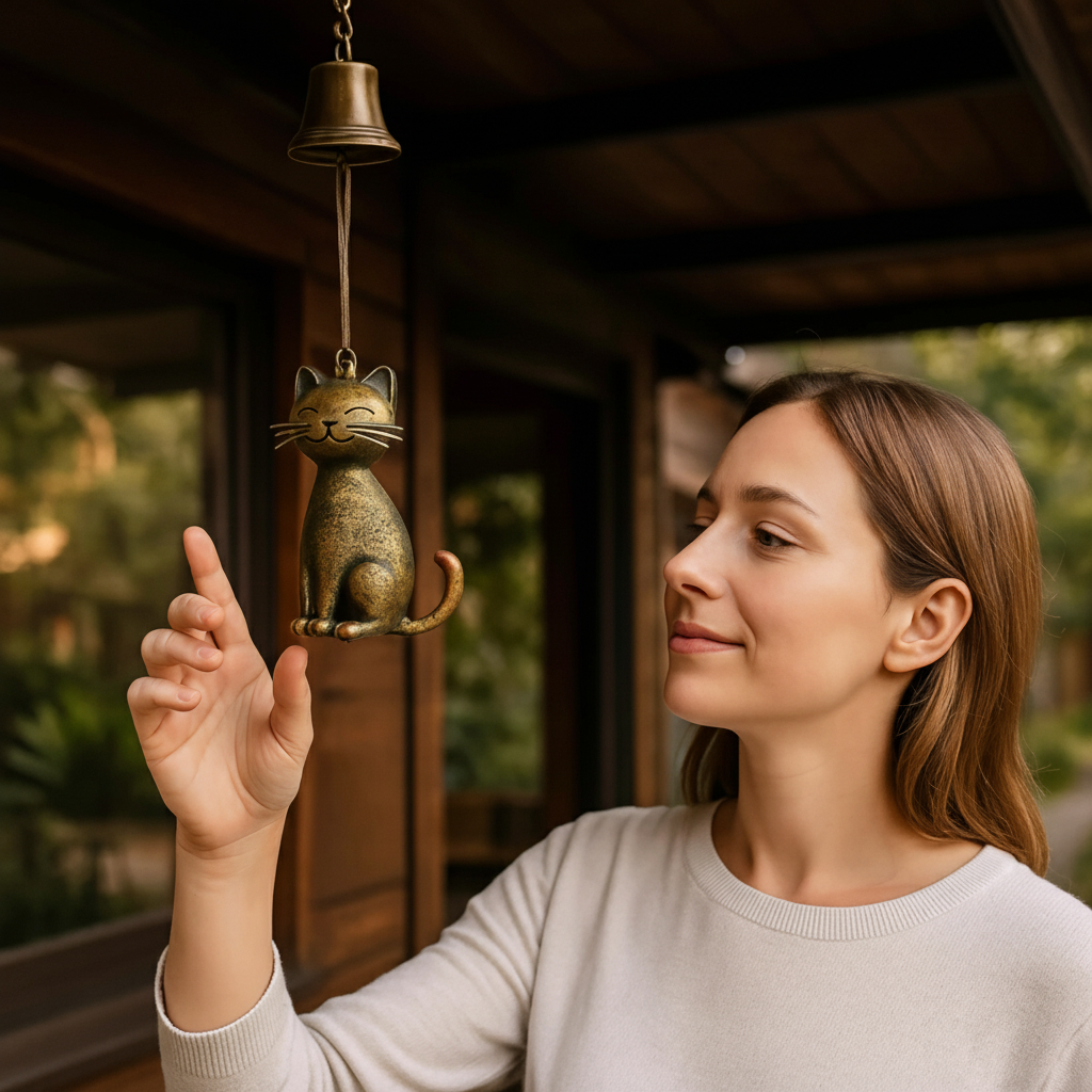 Handgefertigtes Kupfer Katzen-Windspiel