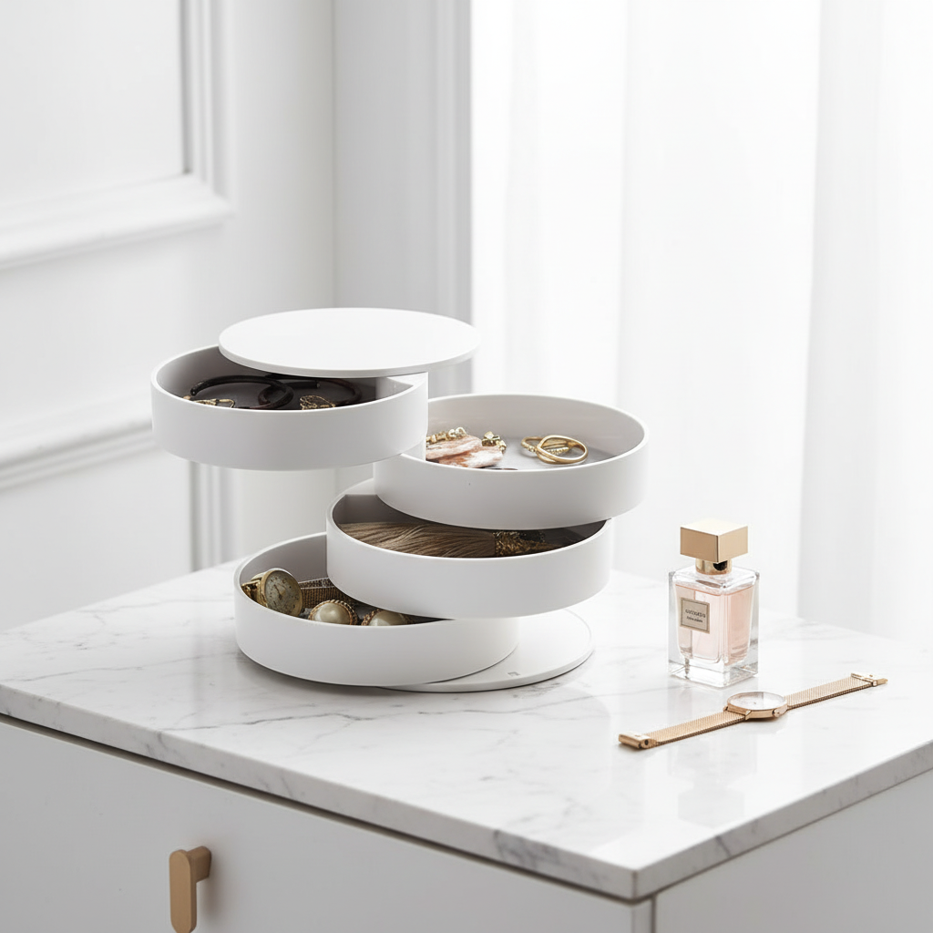 Drehbare Schmuckbox 5 Etagen mit Deckel staubdicht kompakt