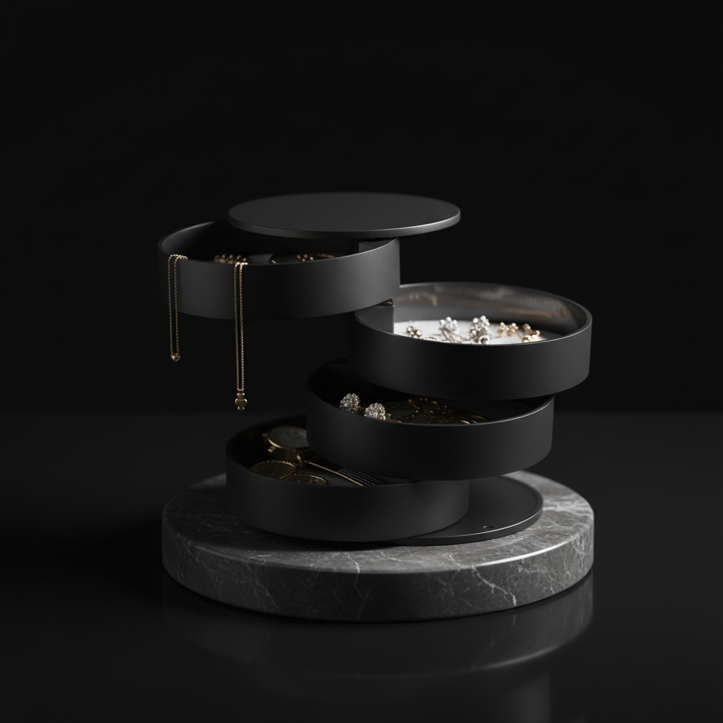 Drehbare Schmuckbox 5 Etagen mit Deckel staubdicht kompakt