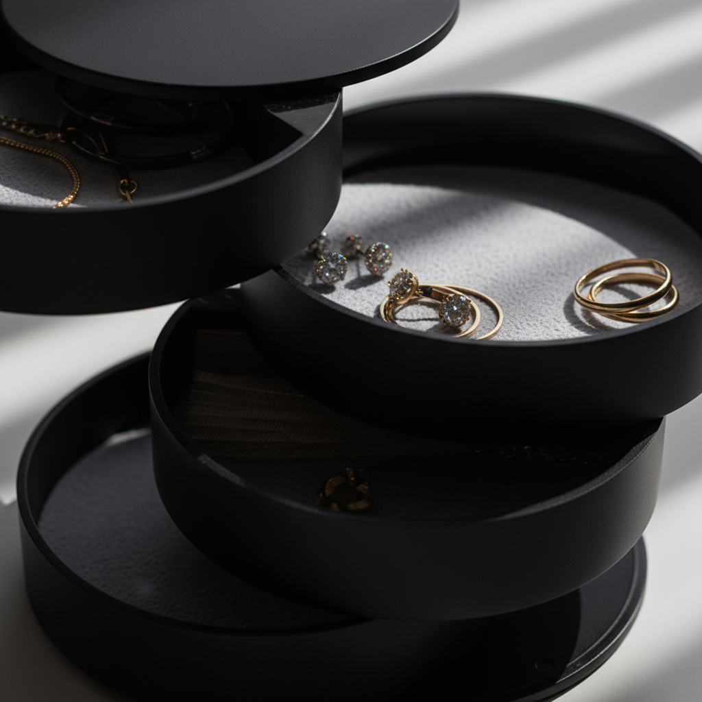 Drehbare Schmuckbox 5 Etagen mit Deckel staubdicht kompakt