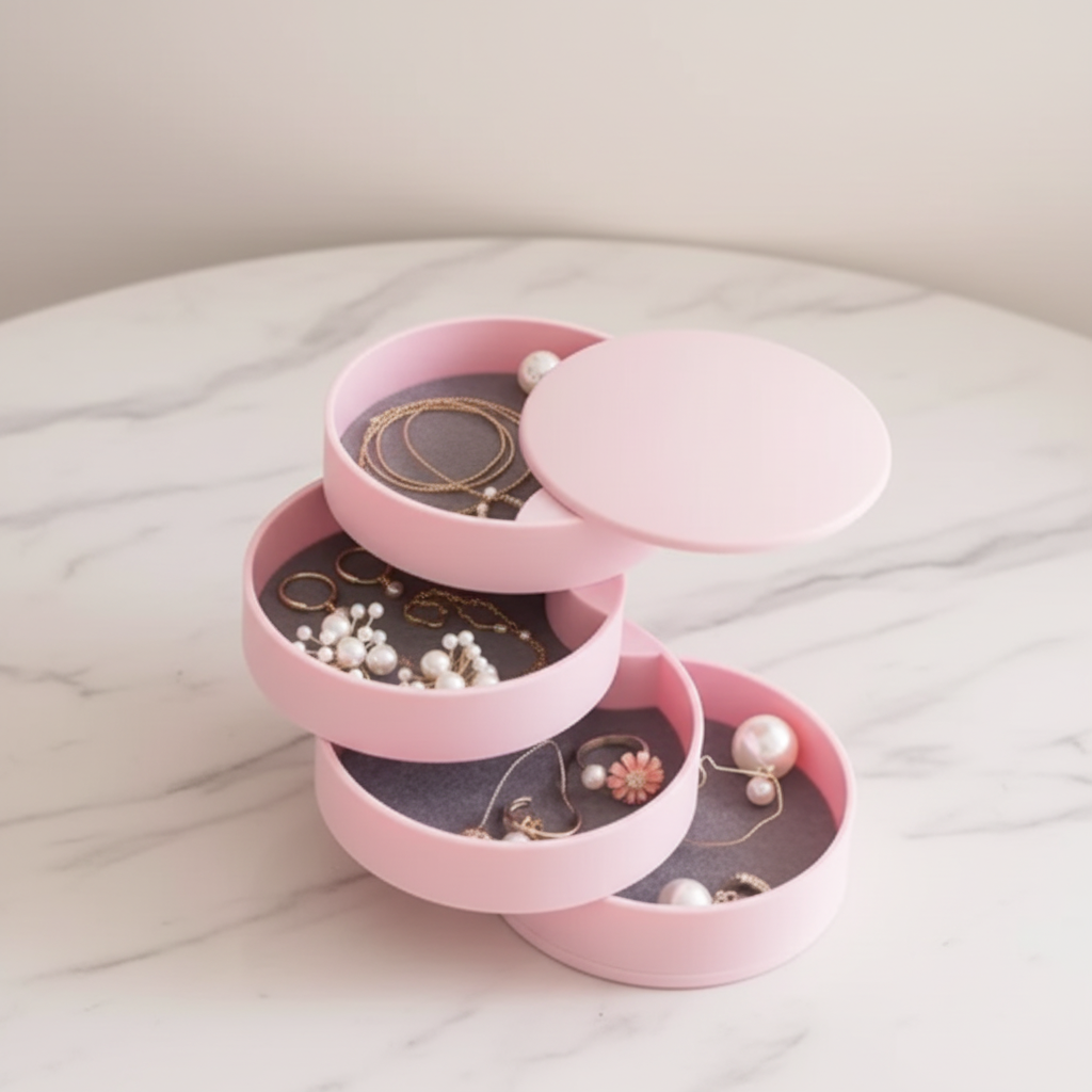 Drehbare Schmuckbox 5 Etagen mit Deckel staubdicht kompakt