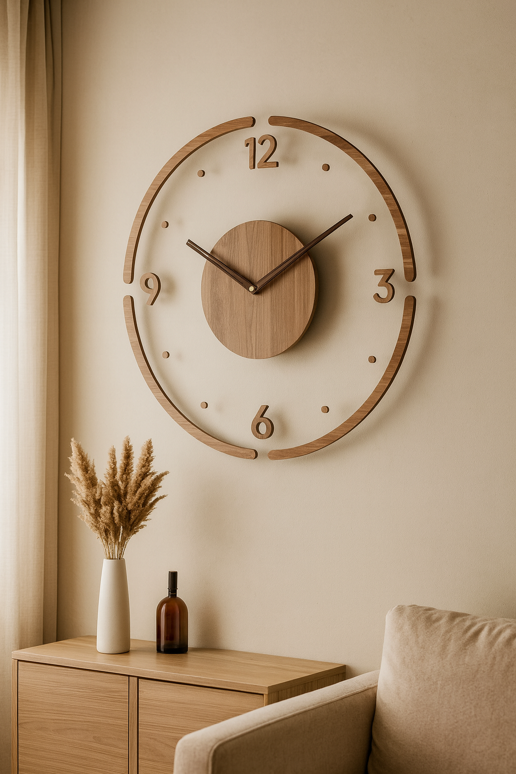 Geräuschlose Holz Wanduhr im minimalistischen Design