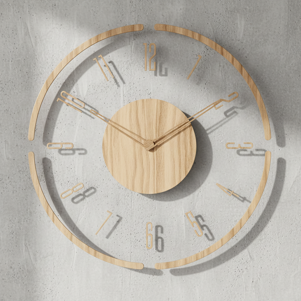 Geräuschlose Holz Wanduhr im minimalistischen Design
