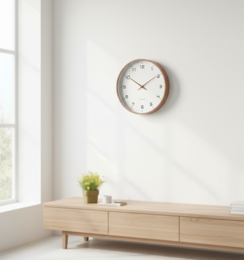 Skandinavische Minimalistische Wanduhr aus Holz