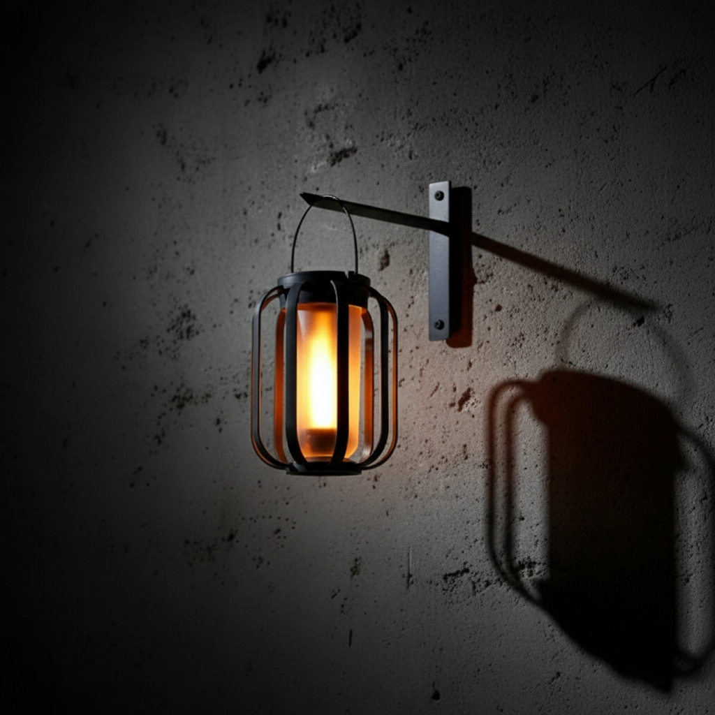 Schwarze Solar‑LED‑Laterne mit Flammeneffekt – Außenleuchte