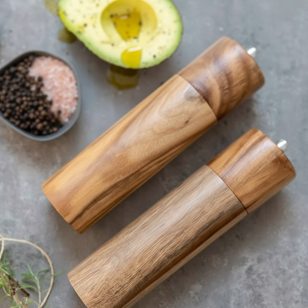 Akazienholz Salz‑ & Pfeffermühle mit verstellbarem Keramikmahlwerk