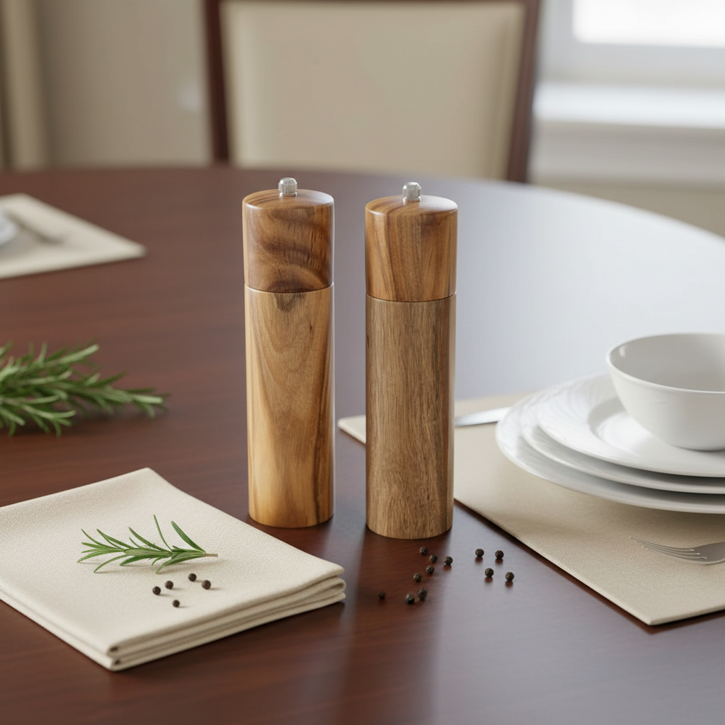 Akazienholz Salz‑ & Pfeffermühle mit verstellbarem Keramikmahlwerk