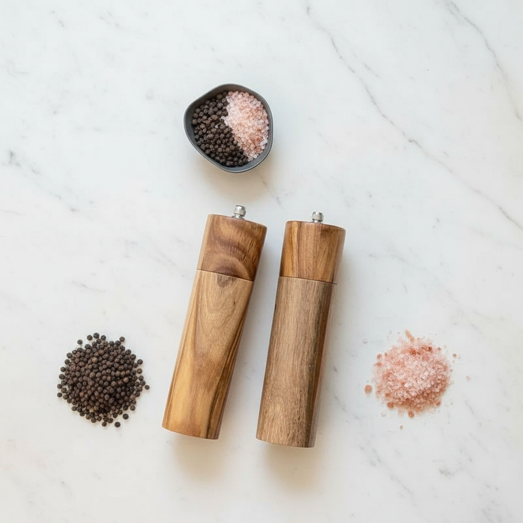 Akazienholz Salz‑ & Pfeffermühle mit verstellbarem Keramikmahlwerk