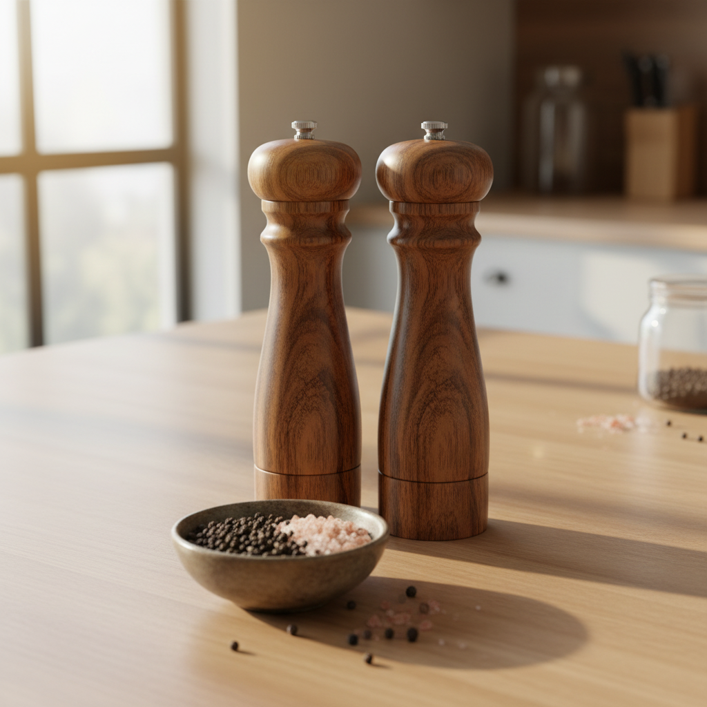 Akazienholz Salz‑ & Pfeffermühle mit verstellbarem Keramikmahlwerk